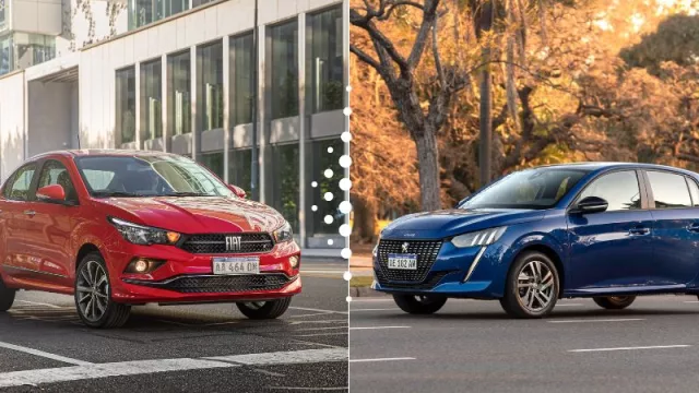 Los dos autos estrella de Stellentis: Fiat Cronos (hecho en Córdoba) y Peugeot 208 (hecho en El Palomar)
