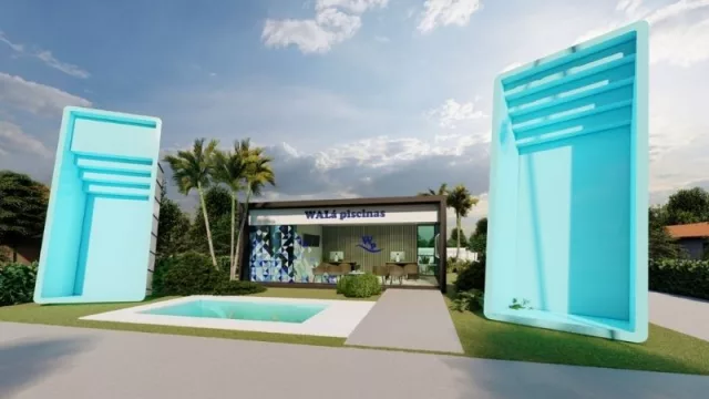 Un prototipo de los nuevos formatos de locales franquiciados de Walá Piscinas.