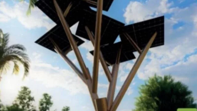 El árbol que ilumina, carga el celu y hasta te sirve agua para el mate (con energía solar) puede estar en tu empresa 