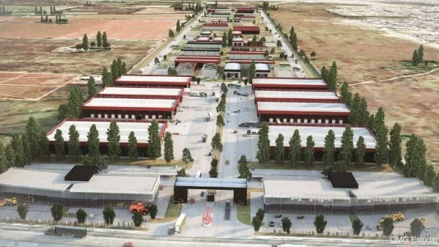 Una vista de render de lo que será el zócalo comercial y corporativo en Polo 52.