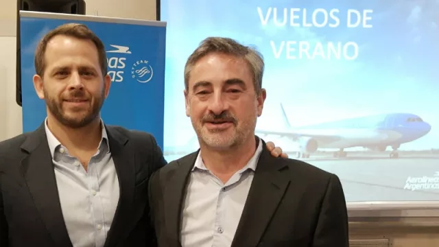 Máximo Amadeo, director Comercial de Aerolíneas Argentinas, y Marcelo Canton, director de Asuntos Corporativos y Comunicaciones.
