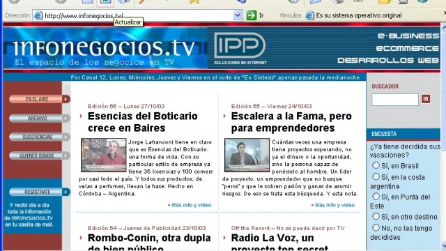 Sitio web Infonegocios.tv de 2003 