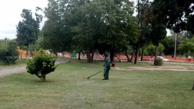 Limpieza de espacios verdes en Parque Sarmiento, barrio Santa Cecilia y Rosedal