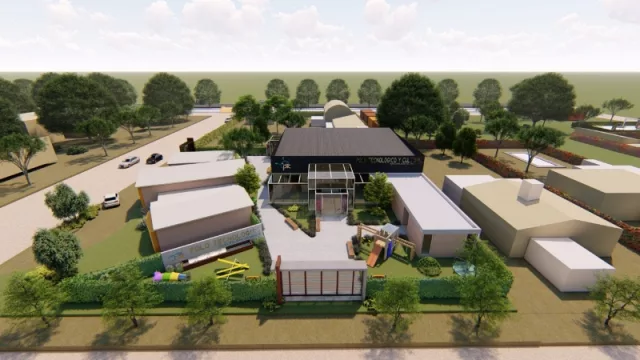 Render del Nuevo Polo Tecnológico y Cultural en Anisacate.