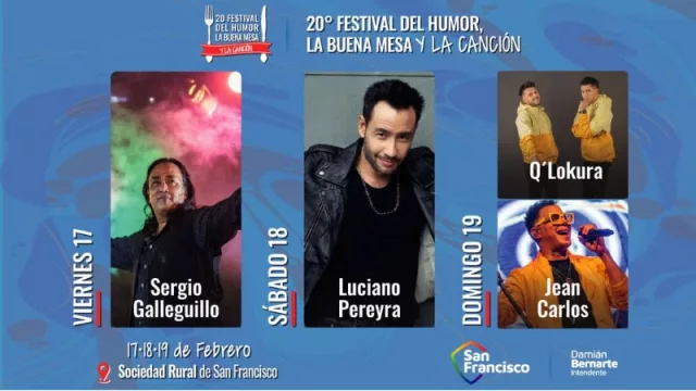 Cuenta regresiva para el Festival del Humor, la Buena Mesa y la Canción de San Francisco (Luciano Pereyra y Q´Lokura entre los confirmados)