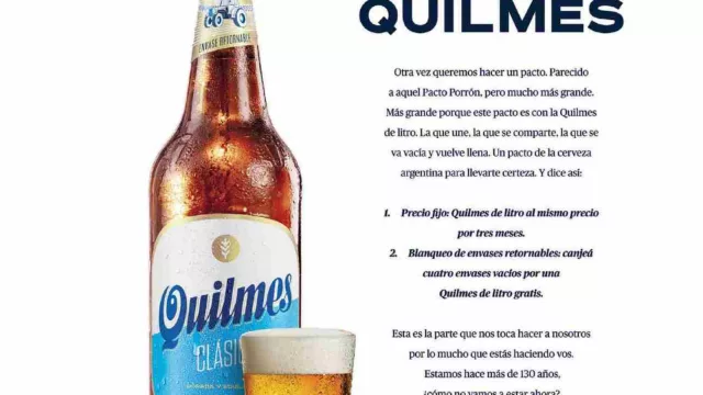 Antes del Pacto de Mayo, lanzan “Pacto Quilmes” (lo bueno: te toman envases viejos; lo malo: carito el porrón)