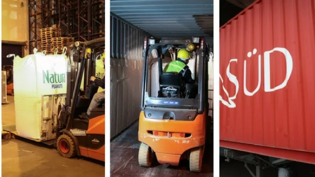 El maní se carga directamente dentro de los contenedores que salen con aduana hasta el puerto.