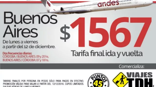 Andes aplica este precio a todo el vuelo, sin restringir la cantidad de asientos. 
