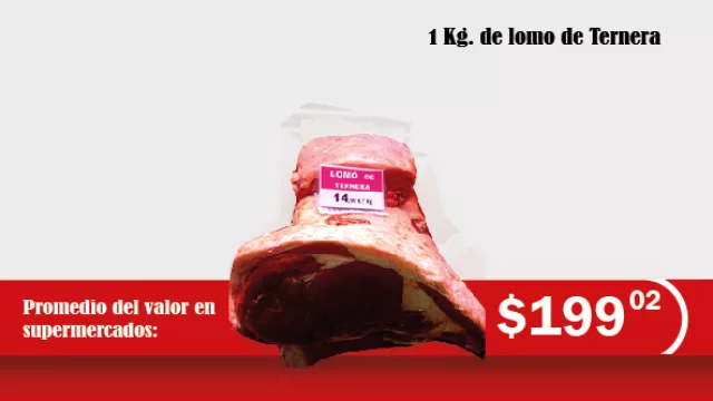 1 Kg. de Lomo de Ternera: de $100.19 a $199.20 = 98.81% entre mayo 2014 y mayo 2016.