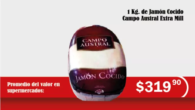1 Kg. de Jamón Cocido Campo Austral Extra Millenium: de $181.26 a $319.91 = 76.49% entre mayo 2014 y mayo 2016.