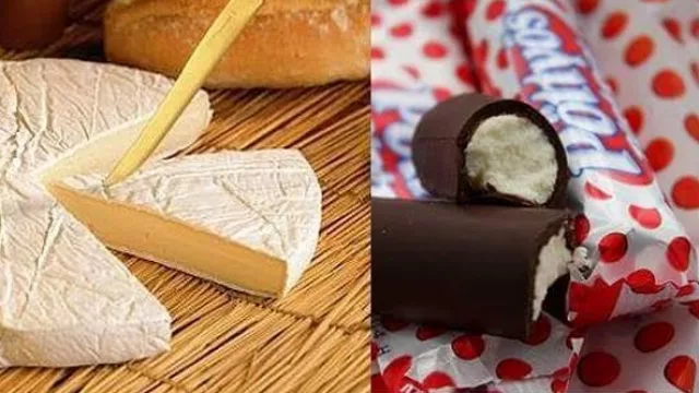 A la derecha, Turo Rudi -una especie de queso Finlandia cubierto con chocolate- y a la izquierda, una mezcla de queso Port Salut y mantecoso.