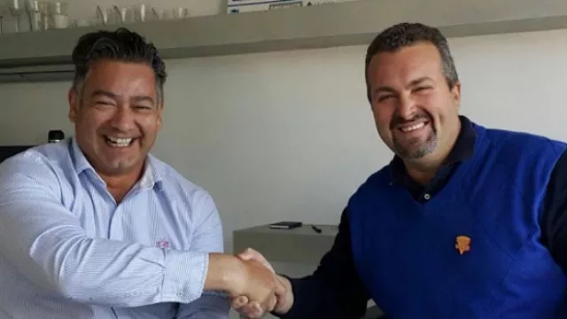 Fabián Sánchez Rojas (titular de Cono Pizza) y Pablo Gampel, su master franquiciado en Córdoba 