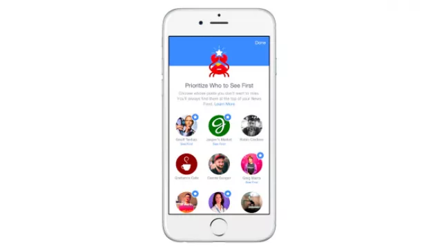 En esta pantalla elegís quienes de tus amigos (o empresas favoritas) ves primero