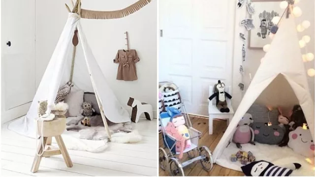 Una carpa Tipy hecha con sábanas. Ingeniosa solución para los más pequeños.