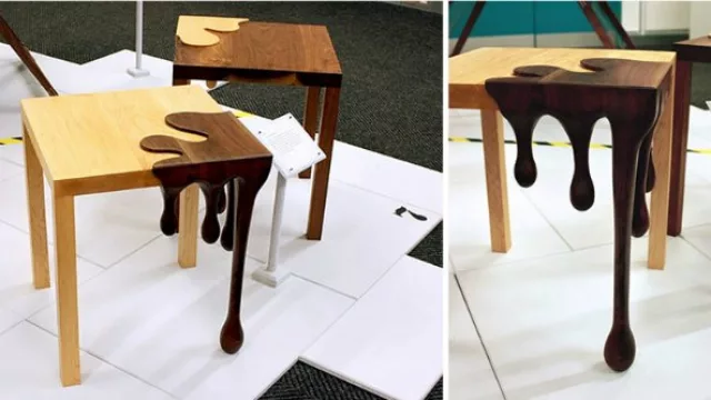 Mesa chorreada, utiliza dos tipos de madera para generar el efecto visual. (By Matthew Robinson)