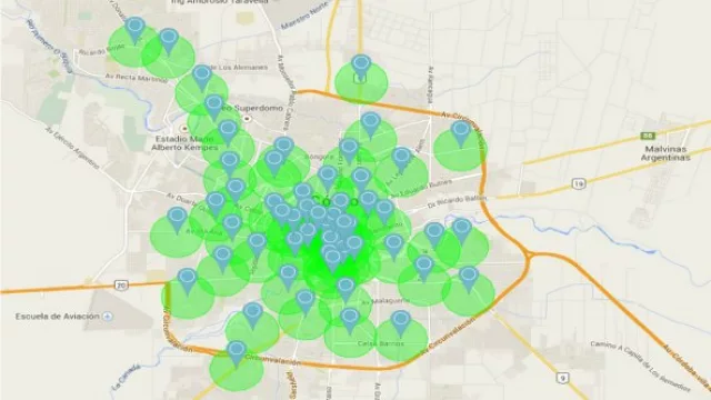 El mapa de cobertura de la red LTE de Movistar en la ciudad de Córdoba, también disponible en la App Mi Movistar.