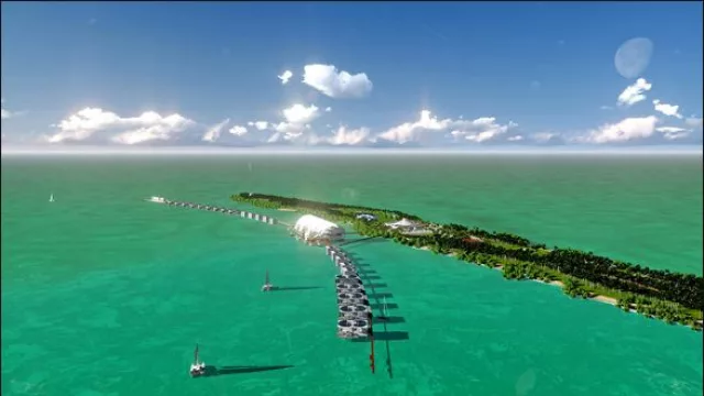 El render de la plataforma que se construirá sobre el agua. Debajo de ella instalarán arrecifes artificiales.