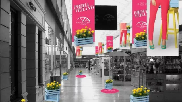 Todo el shopping a puro color, también se ambientaron los pasillos.