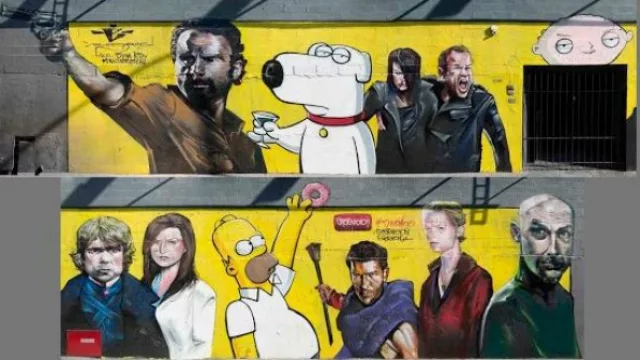 El mural del artista Byga Rey en la esquina de Niceto Vega y Humboldt como una acción para Cablevisión.