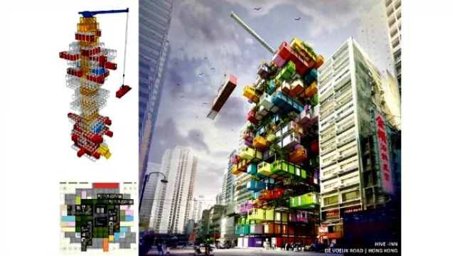 Las características del edificio son posibles gracias a la estructura y esqueleto del edificio que permite la fácil colocación de los containers. 