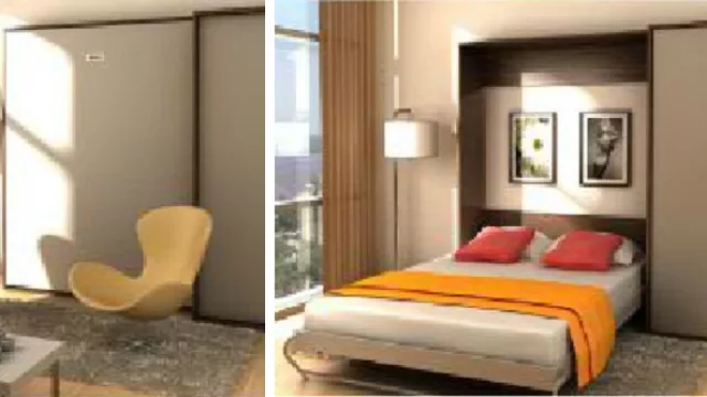 Una cama de dos plazas vertical adherida a un placard.