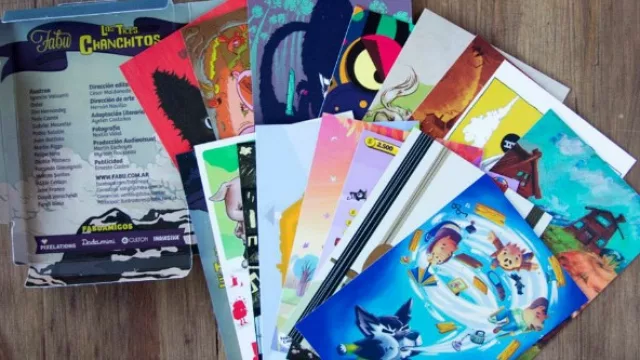 Los tres chanchitos, la tradicional historia contada en postales. Disponible en The Bugplanet Store a $ 40. 