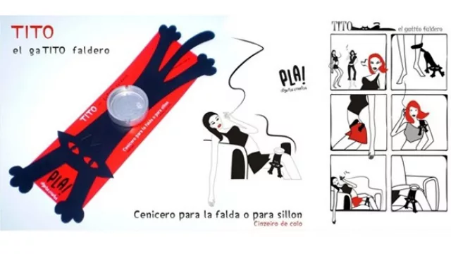 El gato de Pla que es un cenicero para apoyar sobre cualquier lugar. El sueño de los fumadores -sobre todo con los nervios de los partidos-. 