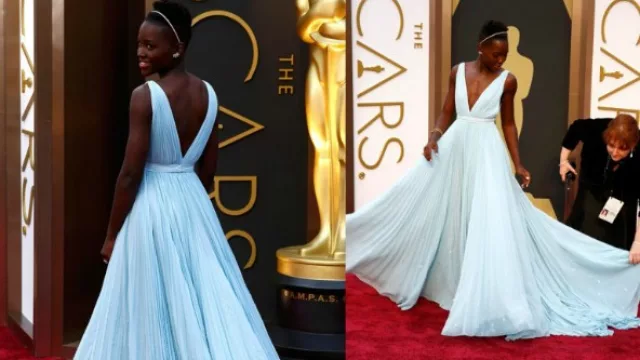 Lupita Nyong’o luciendo un Prada “Azul Nairobi”.