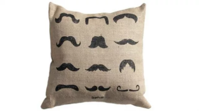 Todos los estilos de bigotes en este rústico almohadón de Bazar Freak (Disponible online a $ 132).