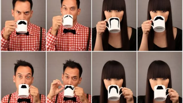 Las tazas, por supuesto, vienen con bigotes estratégicamente incluidos. Las fabricantes de vinilos los venden a pedido y podés agregarlos a tu objetos de uso diario.