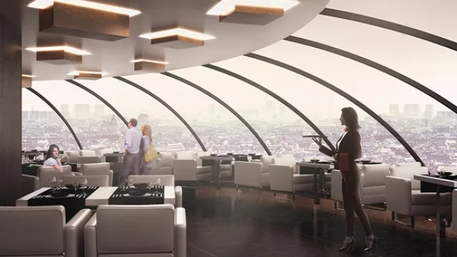 El último piso tendrá un restaurant que girará gracias a energía eólica.