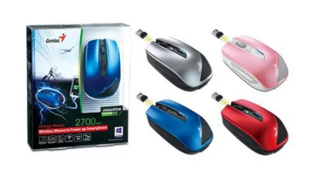 El nuevo Energy Mouse viene en cuatro llamativos colores: azul metálico, rojo metálico, plata y rosado.