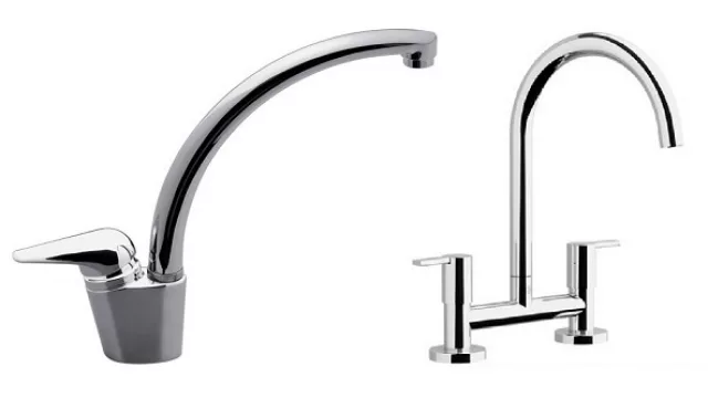 Smile de FV monocomando para mesada (izquierda) y Alerce Lever, grifería de alta tecnología (derecha).