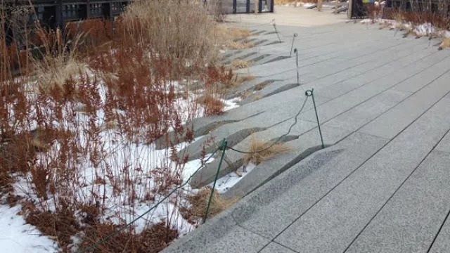 Los canteros delimitando el espacio verde de este pulmón en las alturas (de yapa el Empire State de fondo).