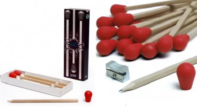 Cerillos que hacen de lápices. Con goma de borras y todo incluido. Disponible en GATO.
