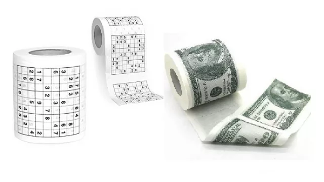 Dejá el celular de lado y entretenete con el papel higiénico. Sudoku o dólar… el que prefieras. (Disponible en Morph)