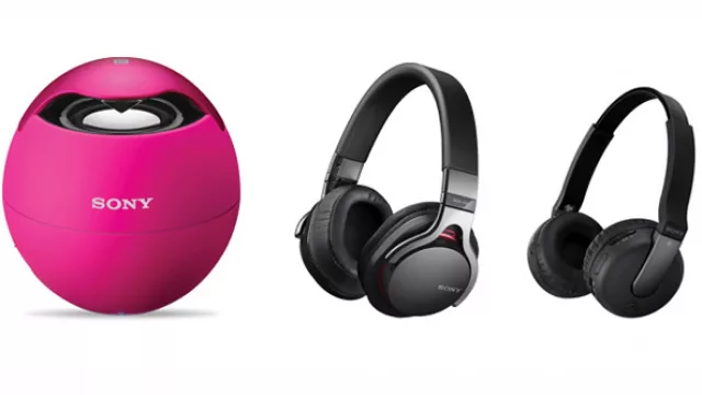 El simpático SRS-BTV5 junto a los auriculares inalámbricos MDR-1RBT y DR-BTN200