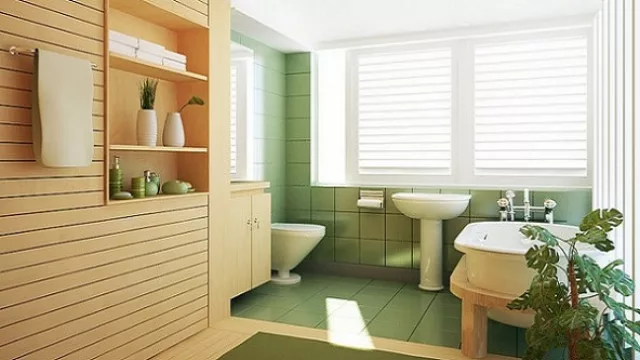 El verde es un color frío y connota –a su vez- una idea de pulcritud, ideal para baños y cocinas. La dupla con la madera nunca falla, como el caso.