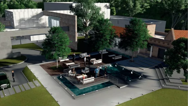 El salón juega con las transparencias e integra el patio con el interior. 