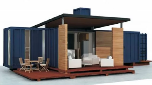 El modelo renderizado combinando dos contenedores para ampliar la superficie cubierta y ganar las limitaciones de la estructura.