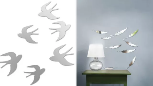 La morfología de los diseños de espejos comenzó a integrarse a la decoración de los ambientes. Plumas y pájaros, algunos modelos de Umbra.