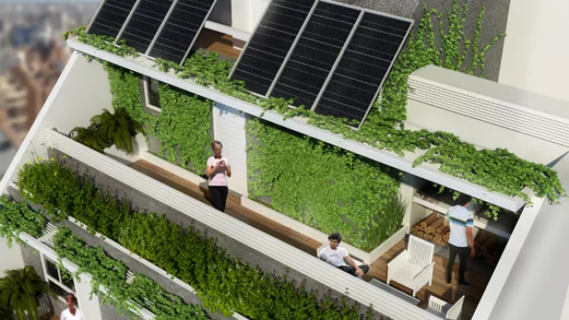 Los paneles solares proveerán de energía al edificio para iluminar la estructura y palieres.