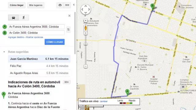 La recomendación de Google para llegar de un punto a otro de la ciudad