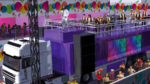 El trío eléctrico, una figura clave que permite mover las bandas y sus públicos. Vienen desde Salvador de Bahía.