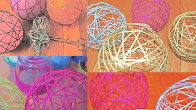 Borlas hechas con hilos o lana decorada con pintura de distintos colores. Se pueden poner luces adentro.