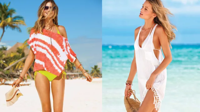 Una opción en túnica corta de gasa para después de la playa, la otra: vestidos musculosa, con terminaciones en crochet, de Victoria Secret.