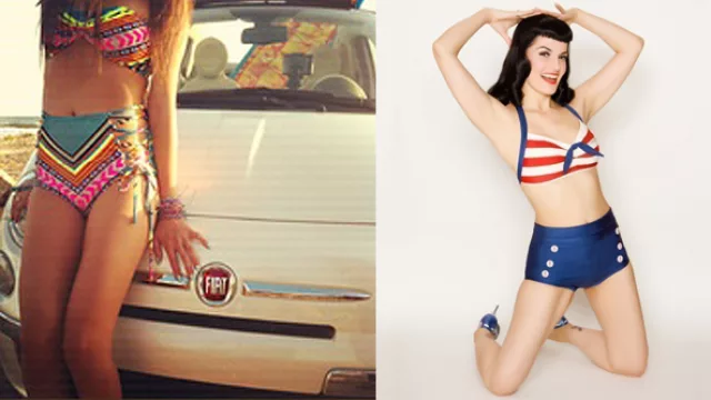 Otras dos opciones en bikinis estilo pin up: la primera de Sarkany, la segunda en estampado marinero de Sweet Victorian.