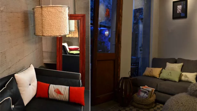 Lámpara colgante Vellón Rul y tejido de alambre (2200 pesos) aporta fuerte personalidad a este ambiente (izquierda). El revistero es una bolsa tejida rústica y fuerte (derecha).