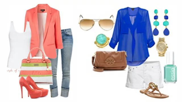 Dos clásicos actualizados con mucho color, uno con blazer coral, el otro con camisa en azul eléctrico.