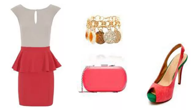 top blanco sobre falda lápiz coral con peplum entero a la cintura